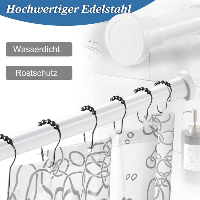 Штанга для душу без свердління 73-224 см, біла. Розсувна штанга для ванної кімнати, душу, вітальні.