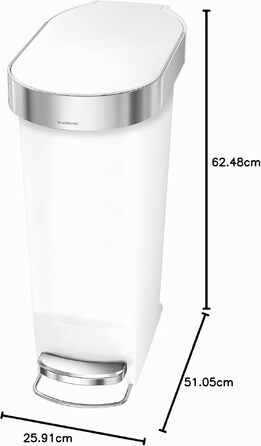 Сміттєвий відер з педаллю simplehuman CW1361, вузький кухонний контейнер для сортування сміття та ресайклінгу, 40 л, білий