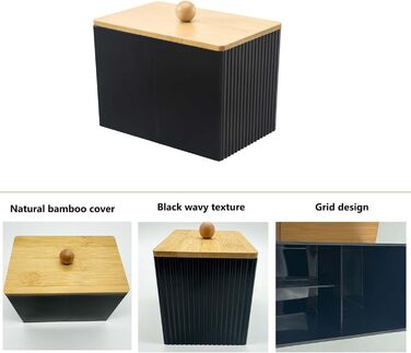 Диспенсер для ватних паличок 3 шт. Чорний, контейнер для ватних дисків та паличок, органайзер для ватного диска, бамбуковий диспенсер, органайзер для тампонів для ванної кімнати, туалетного столика, вітальні