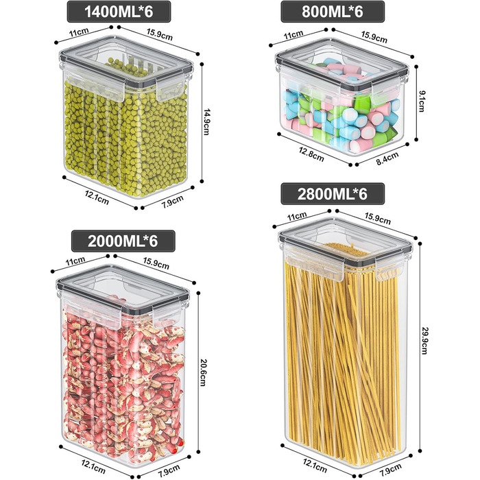 Набір контейнерів для зберігання продуктів 24 шт. – герметичні бокси з кришкою, органайзер для кухні для борошна, цукру, мюслі та ін., з етикетками та маркером, для кухні та холодильника (42л)