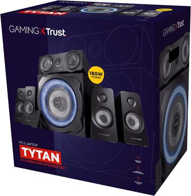 Акустична система Trust Gaming GXT 658 Tytan 5.1 Surround з сабвуфером, LED-підсвічуванням, 180 Вт, для ПК, ноутбука, консолі, TV, чорна