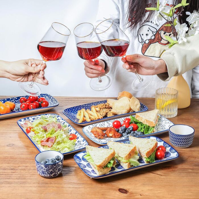 Набір керамічних сервірувальних тарілок Selamica, 4 шт., 24 x 14 x 2.5 см (Vintage Blue)