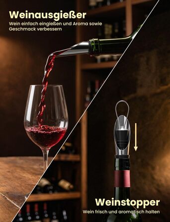 Електричний відкривачка для вина GHB 6-в-1 з USB-зарядкою, різець фольги, виливає вино та вакуумний затвор - ідеальний подарунок для поціновувачів вина (8-в-1)