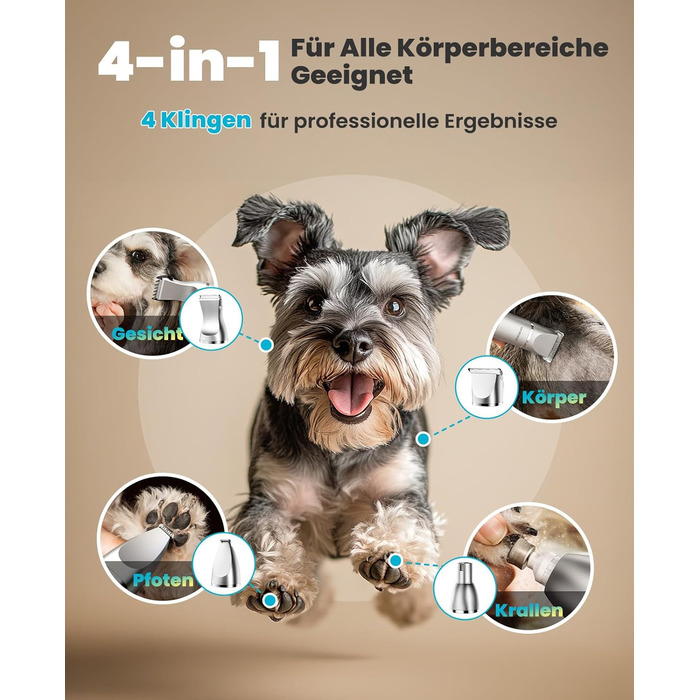 Набір для стрижки собак 4-в-1 Oneisall: стрижка, триммінг, шліфування кігтів. Тиха машинка для собак та котів з LCD-дисплеєм. Ідеально для тіла, лап, очей, вух, обличчя.
