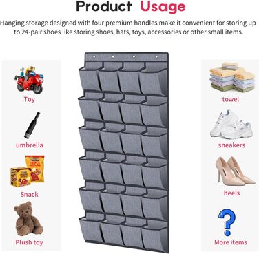Органайзер для взуття навісний Homfort 24 кишені, 156x56 см, Сірий льон - зручне зберігання взуття за дверима