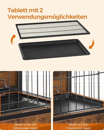 Клітка для собак Feandrea з функцією столику, сучасна собача будка для собак до 36 кг, міцна, для дому, з висувним піддоном, 2 двері, вінтажний коричневий PFC004X01, 112 x 75 x 82 см