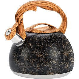 Чайник для плити GGC 3.1 л / 3 л з дерев'яною ручкою, з функцією кипіння, колір: сірий/чорний градієнт, нержавіюча сталь, для дому (Black Art Line)
