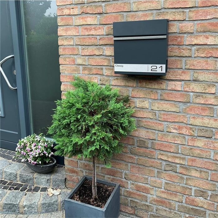 Поштова скринька Metzler Premium з газетницею Anthrazit (Антрацит) - персоналізована з табличкою для імені - високоякісна настінна поштова скринька з нержавіючої сталі V2A з порошковим покриттям RAL 7016, модель Stencil