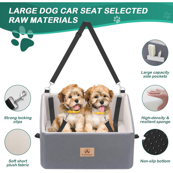 Автокрісло для собак, сіре, велике, з підняттям та кишенями для зберігання, до 25 кг, для великих собак та цуценят