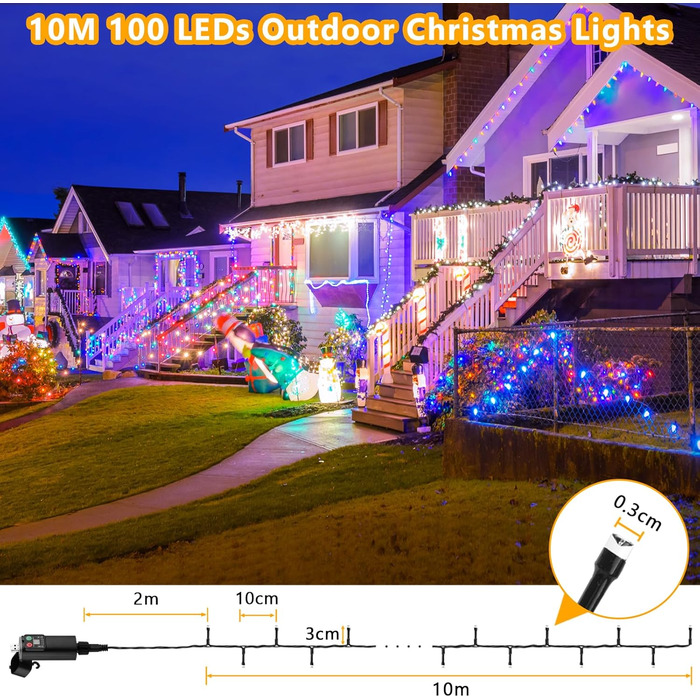 LED гірлянда на батарейках/USB, 10м, 100 LED, тепле біле світло, з таймером, вологостійка, для декору на Різдво, весілля, вечірки, балкона, саду