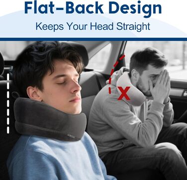 Подушка для шиї у літак, Memory Foam, для дорослих, ергономічна підтримка шиї з 3D-маскою для сну, навушниками, сумкою - ідеальна для літака, авто, дому, офісу, подушка для сну (Сірий)