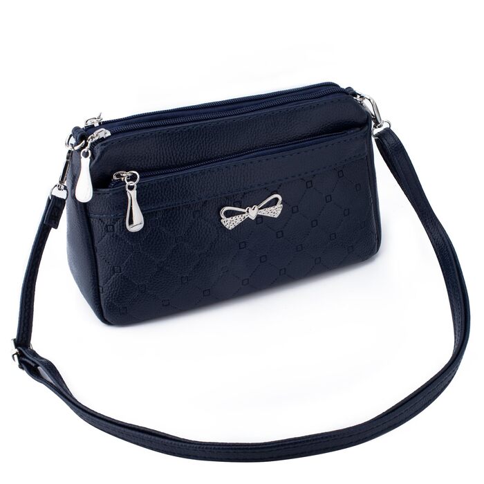 Сумка жіноча через плече маленька елегантна синя (Navy) з тисненим візерунком, PU шкіра, срібні деталі