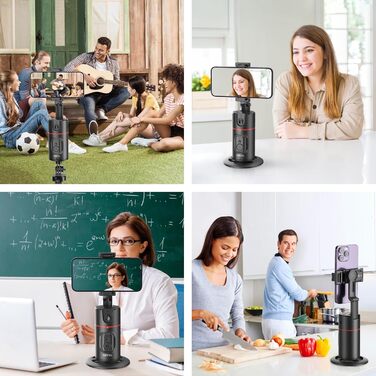 Автоматичне штатив для розпізнавання облич, без додатків, розумна підставка для телефону з пультом дистанційного керування, обертається на 360°, тримач для камери/смартфона, штатив для Vlogs/TikTok (Чорний з магнітом)