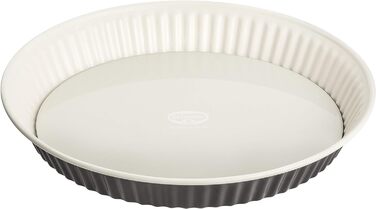 Dr. Oetker Quiche Form, Ø 28 cm EXCLUSIVE, Tart form with a lift-up base that is cut- & scratch-resistant with an enamel sealing, round cake pan with a steel sheet ring (Color: Grey-Brown/Crème). Quantity: 1 piece