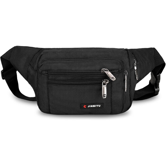 Поясна сумка на пояс для чоловіків та жінок, сумка на ремінь з блискавкою, універсальна сумка на стегно з 5 відділеннями, спортивна сумка на стегно для активного відпочинку, туризму, кемпінгу та їзди на велосипеді, чорна