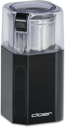 Cloer 7580 Electric Coffee and Spice Grinder, 200 W, for Pesto, Nuts and Grains, up to 70 g Coffee Beans, Removable Stainless Steel Container, Black