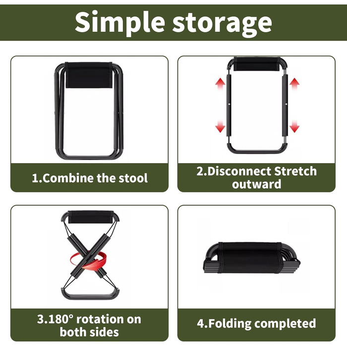 Зручний складаний туристичний пуф з сумкою для зберігання, 30 см (Чорний)