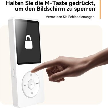 MP3 плеєр AGPTEK 64GB Bluetooth 5.3 з динаміком, радіо FM, підтримкою TF-карти 128GB, білий