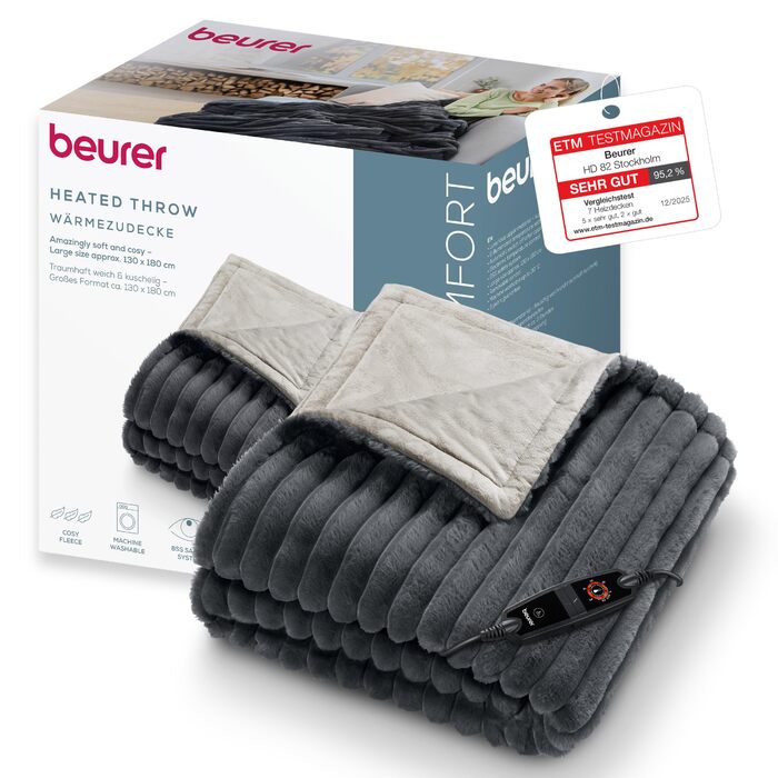 Електрична ковдра Beurer HD 75 Nordic з штучним хутром, 6 температурних режимів, автовимкнення, 180x130 см, бежево-коричнева