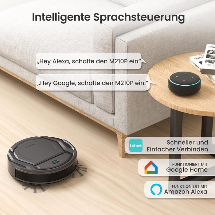 Робот-пилосос LEFANT M210P: потужність 2200Pa, Wi-Fi, Bluetooth, керування через додаток, 6 режимів, автоматична зарядка, ідеальний для шерсті тварин та твердих підлог