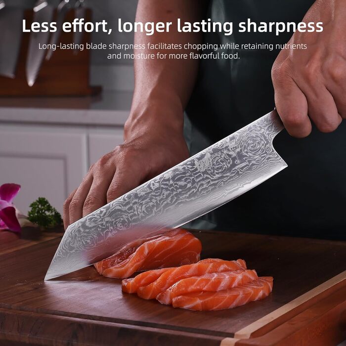 Японський ніж Kiritsuke FINDKING 9 дюймів, Дамаська сталь, для професійних та домашніх кухарів (серія BLACK-ROSE)