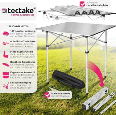 Складний алюмінієвий стіл Tectake для кемпінгу, саду та тераси 70x70x70 см (Модель 401169)