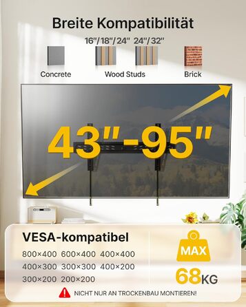 Настінний кронштейн для телевізора monTEK Ultra Slim (43–95 дюймів), фіксований, до 68 кг, VESA 800x400 мм