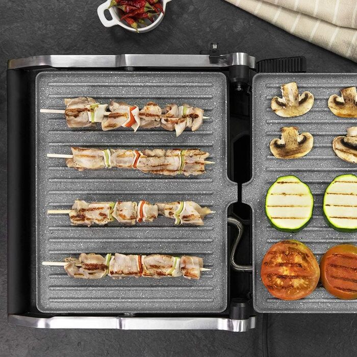 Cecotec Rock'nGrill 2400 UltraRapid Electric Grill - 2400W, RockStone Coating, Floating Upper Plate, Eco-Friendly, with Drip Tray, Adjustable Temperature