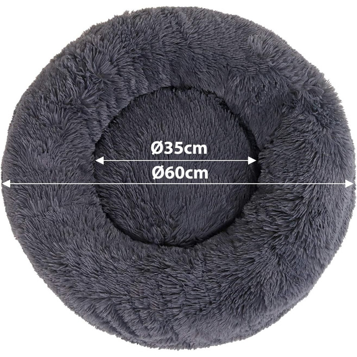Кругле ліжко для собак та котів Lionto, Ø 60 см, м'яке, плюшеве, темно-сіре, 60x60x20 см