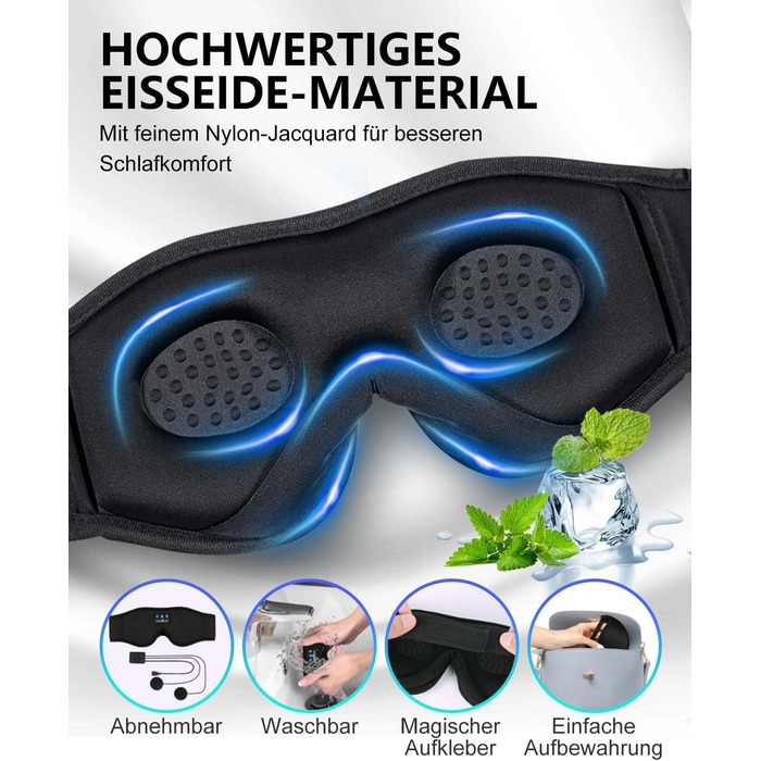 Маска для сну з Bluetooth навушниками 3D, чорна. Блокує світло, з мікрофоном, для сну та подорожей, унісекс.