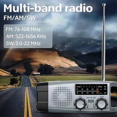 Радіо Kurbel з ручним заводом та сонячною панеллю, AM/FM/SW, 2000mAh, з SOS сигналом та ліхтариком - аварійне радіо для кемпінгу