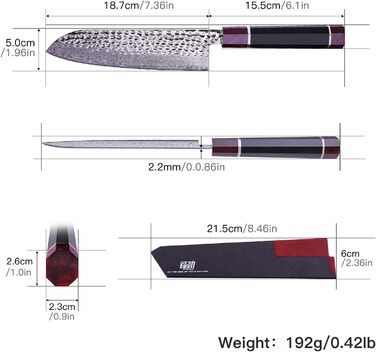 FINDKING Santoku ніж: професійний кухонний ніж з японської сталі 9Cr18MoV, ABS рукоятка, 21 см (8 дюймів)