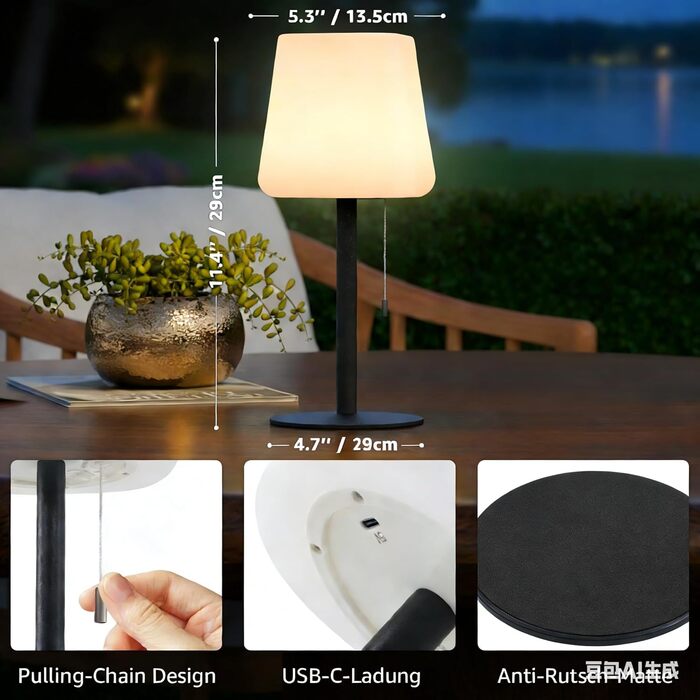 MALUX LED Акумуляторна Настільна Лампа: Бездротова, З Димером, 8 Кольорів, IP44 Водонепроникна, для Будинку, Саду, Готелю, Балкону