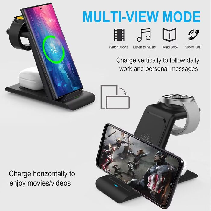 Бездротовий зарядний пристрій 3-в-1 SPGUARD для Samsung Galaxy Watch 8/Ultra/Classic, S25/S25+/S25 Edge/Z Flip 7/Z Fold 7 та Galaxy Buds 3 Pro/2 (Чорний)