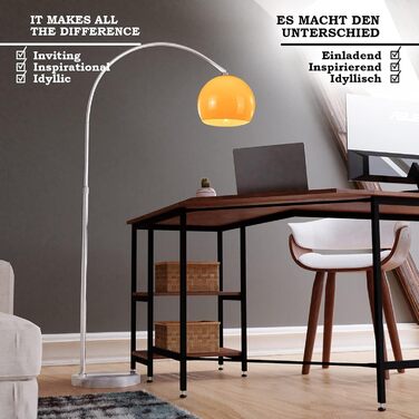 Торшер Jago Bogenleuchte помаранчевий, регульована висота 145-220 см, 1xE27 LED 60W, енергоефективність A++-E