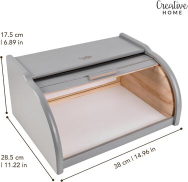 Дерев'яний хлібний ящик Creative Home | 38 x 28,5 x 17,5 см | Для хліба, булок, випічки | З відкидним кришкою | Натуральний хлібний контейнер для кухні (Сірий)