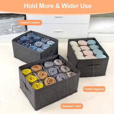 EASEVE Closet Organizer Drawer Storage Box for Clothes - 12 Cell Drawer Organization System Closet Clothes Storage Boxes for Jeans, Pants, Towel, Shirt, Sweater (2 Pack)