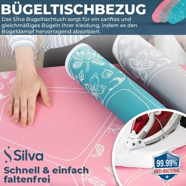 Чохол для прасувальної дошки Silva 140x50 см, 100% бавовна з шаром 5 мм піни, терморефлексія, антиковзаюча поверхня, легкий у догляді. Підходить для парових прасувальних дощок, станцій та універсальних дощок. Сірий (XL)