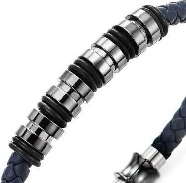Чоловічий браслет COOLSTEELANDBEYOND з плетеного шкіряного ремінця, білий/блакитний, зі сталевою застібкою