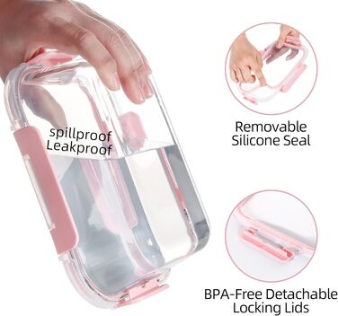 Набір контейнерів для їжі Glas Meal Prep, 12 штук, рожевий, для зберігання та обіду, миється в посудомийній машині