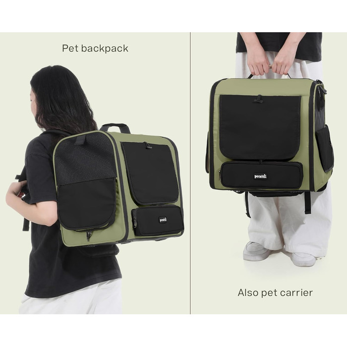 Pecute Рюкзак-переноска для котів та маленьких собак, темно-зелений. Зручний, вентильований, для подорожей, хайкінгу та кемпінгу