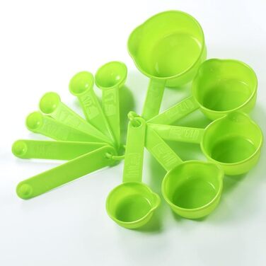 Measuring cup and spoon set, 11-piece plastic measuring cup and spoon set for dry and liquid ingredients, 5 measuring cups and 6 measuring spoon set for kids for cooking and baking, color: Green