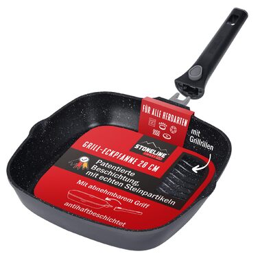 Сковорода гриль STONELINE Smart 28 см з антипригарним покриттям, алюмінієвий литий, зі знімною ручкою, для всіх плит (індукція), сіра