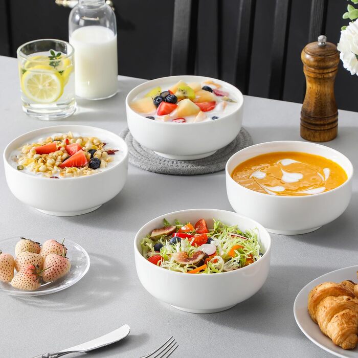 Набір з 4 великих порцелянових мисок MALACASA, 800 мл, для мюслі, супу, рамену, білий