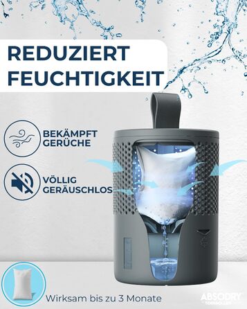 Безструменевий осушувач повітря AbsoDry до 25 м² - з поповнюваним пакетом - з переробленого пластику - для вітальні, ванної кімнати, підвалу - осушувач для квартири