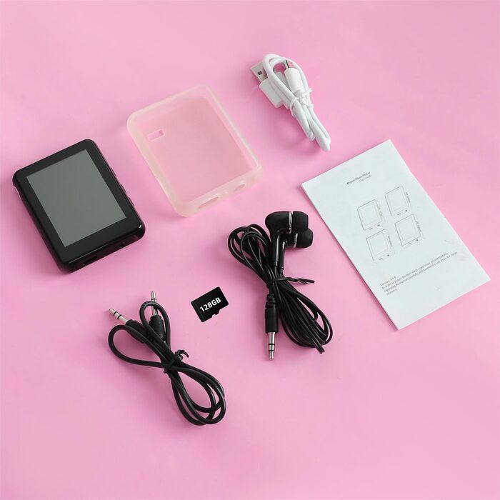 MP3-плеєр 128GB з Bluetooth, портативний музичний плеєр з динаміком, 2.4' Full Touch Screen, HiFi звук, FM радіо, записувач, кабельні навушники в комплекті, для бігу, фітнесу T5-MP3