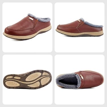 Чоловічі домашні тапочки з шкіри, зимові, теплі, з плюшевою підкладкою для дому та вулиці (темно-коричневий, 41 EU)