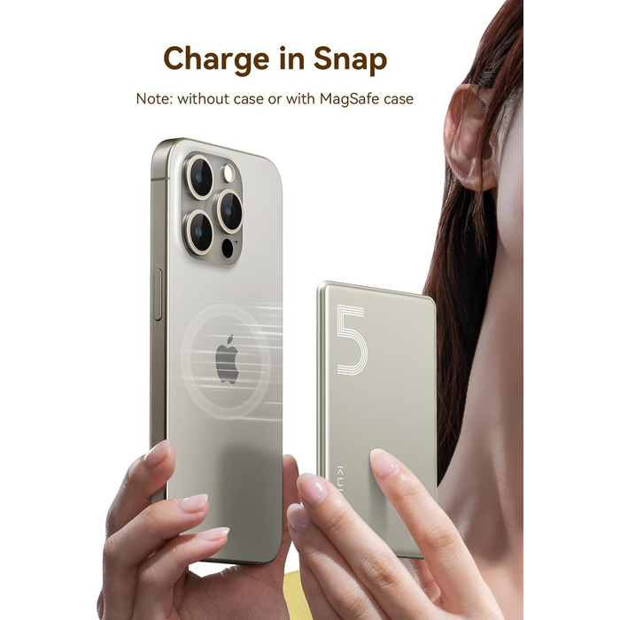 Power Bank Kuulaa Ultra Slim Magsafe, 5000mAh, Бездротова зарядка, Type-C, 20W, для iPhone 15/14/13/12 (Titanium)