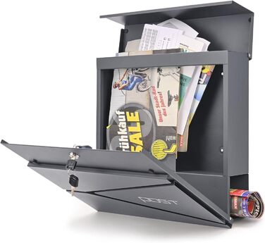 Поштовий ящик Verda з газетницею, нержавіюча сталь, антрацит, 2 ключі - дизайнерський настінний ящик з прихованим замком