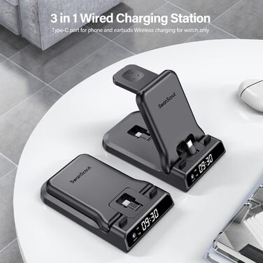 Зарядна станція 3-в-1 для Google Pixel Watch 3/2 та смартфонів Pixel, 25W USB-C, SwanScout 701G2 (Не для Pixel Watch 4/1)